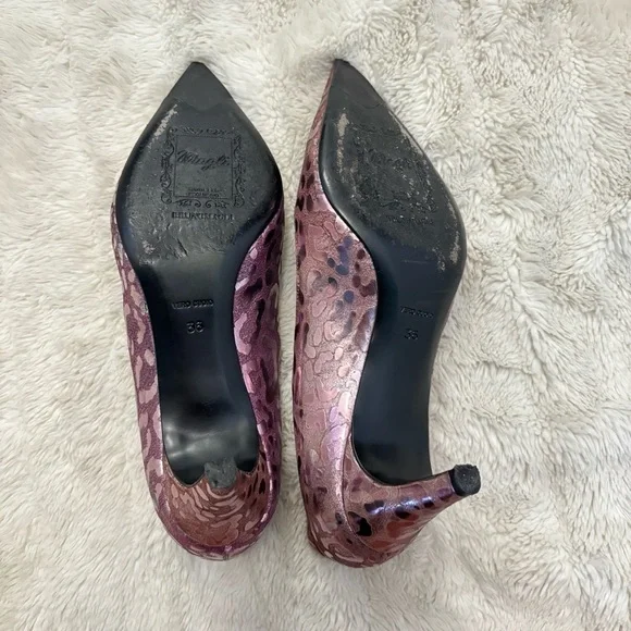 Bruno Magli Metallic Pink Purple Animal Print Pointed Toe Women's Heels Size 7 - Picture 10 of 12